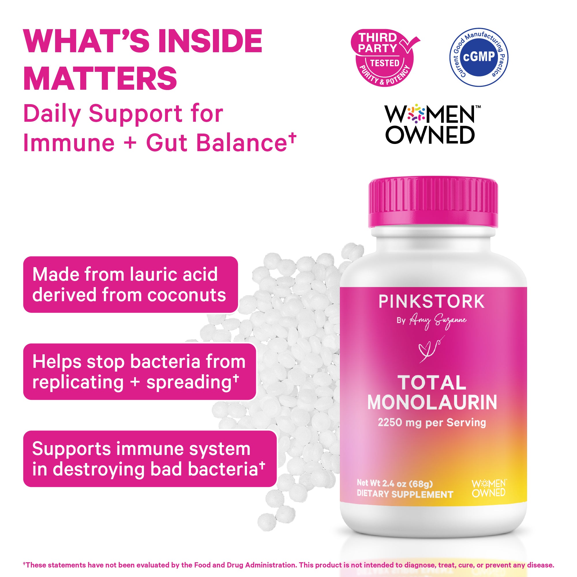 Pink Stork Total Monolaurin supplement listing support 