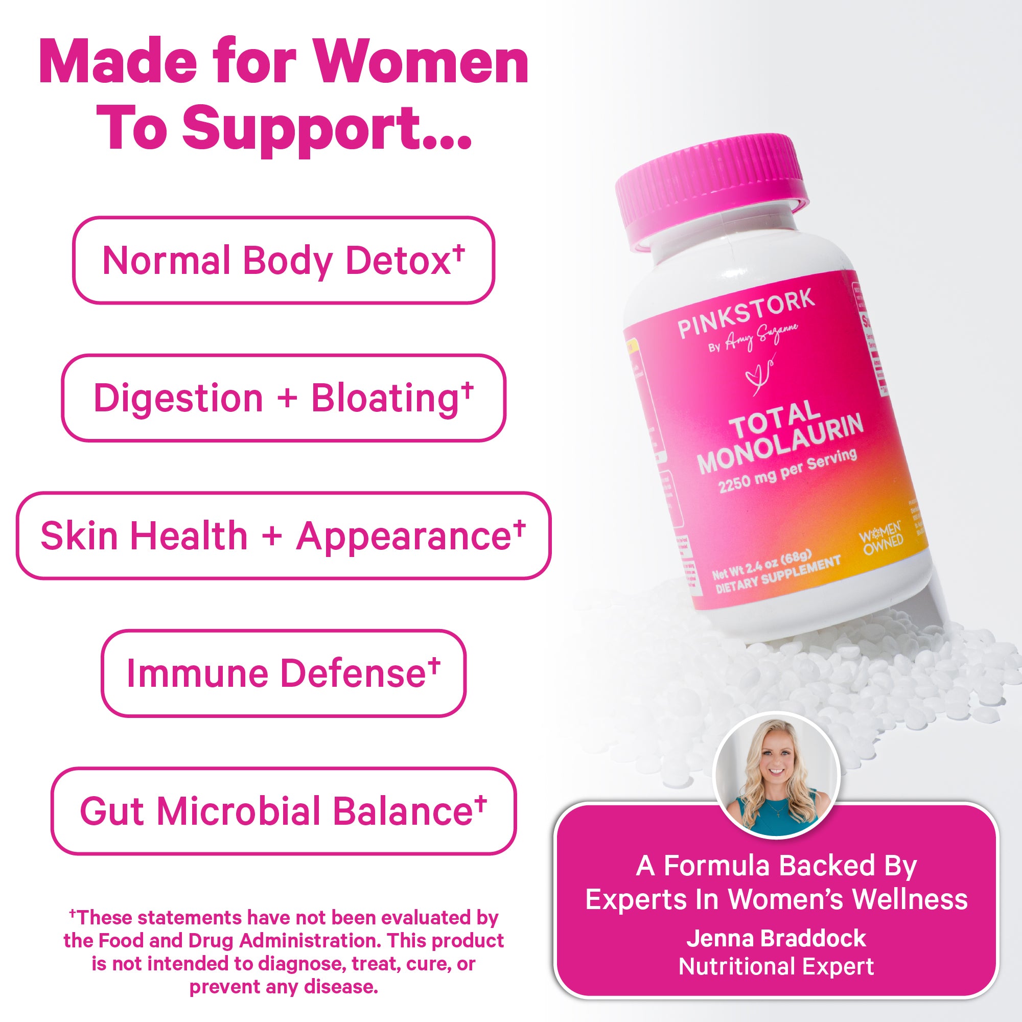 Pink Stork Total Monolaurin supplement lisiting support
