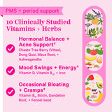 PMS + Period Support. 10 Clinically Studied Vitamins + Herbs.