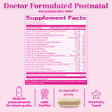 Pink Stork Total Postnatal supplement facts panel.