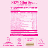 Pink Stork Total Prenatal 60ct Mint Scented supplement facts panel.