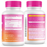 Two supplement bottles with pink caps on white background