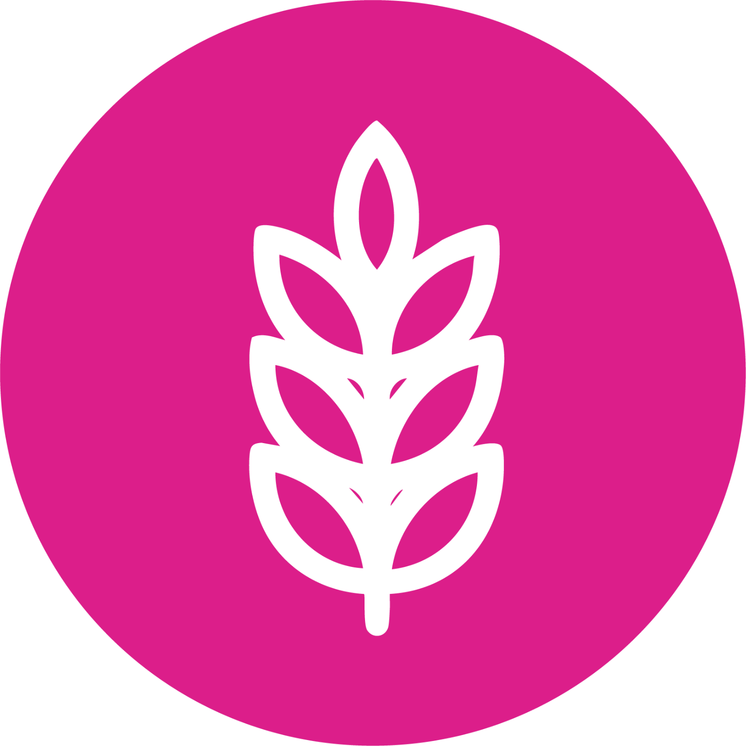 White leaf icon on a pink circle