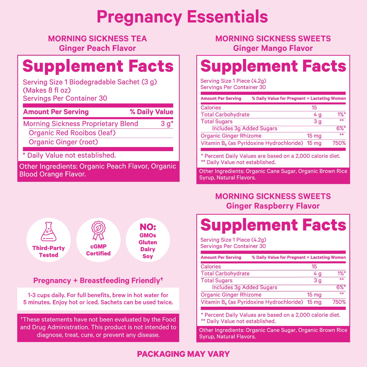 Supplement Facts of Morning Sickness Bundle products