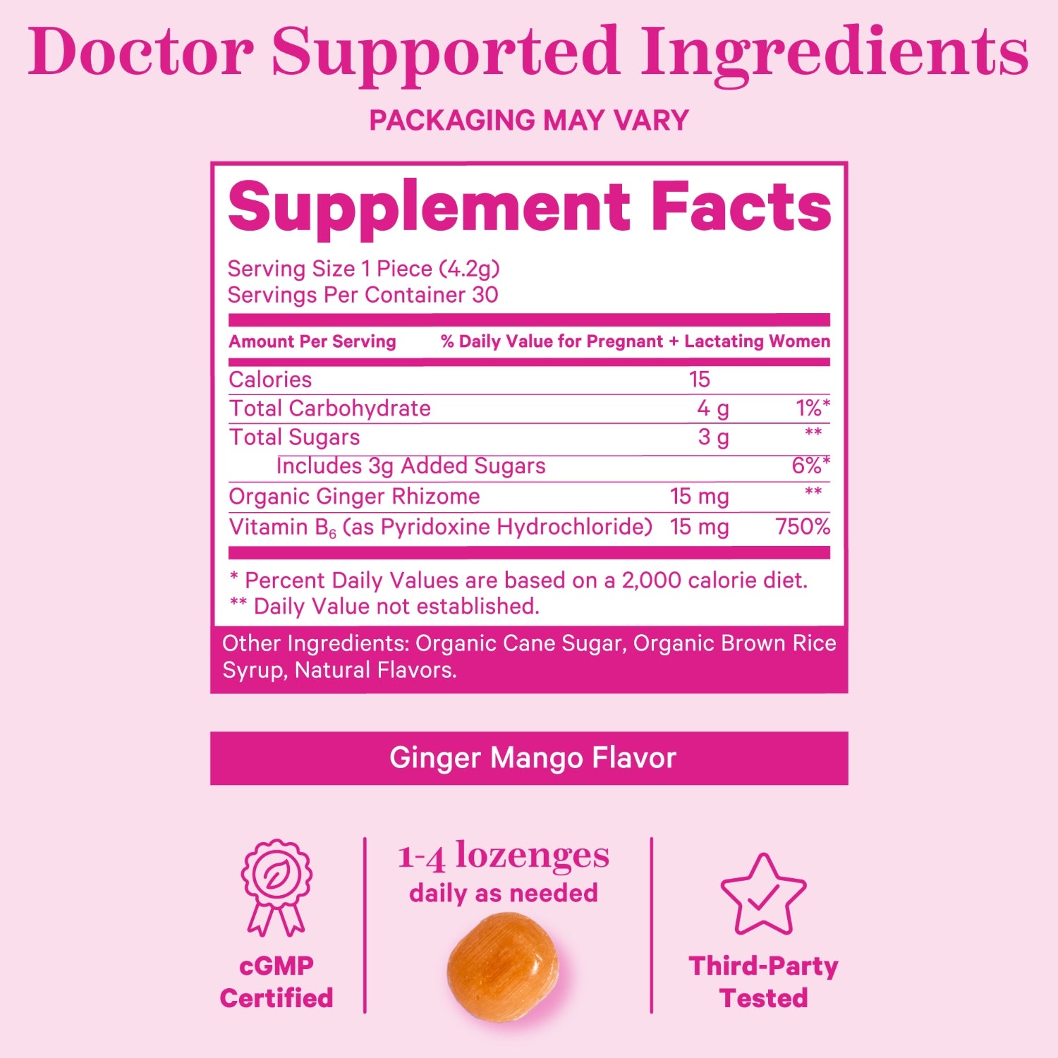 Morning Sickness Sweets supplement facts panel