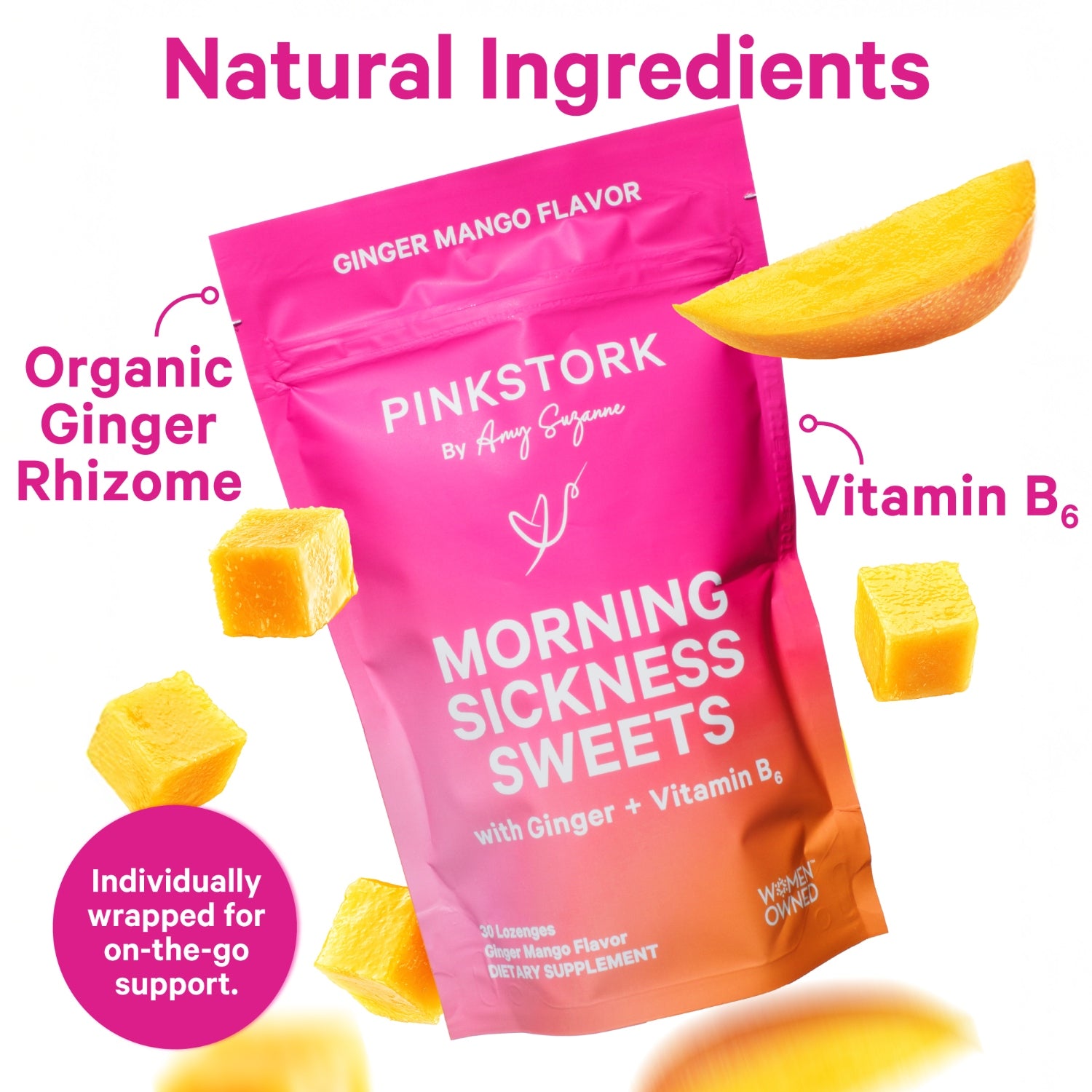 Natural Ingredients, organic ginger rhizome and vitamin b6