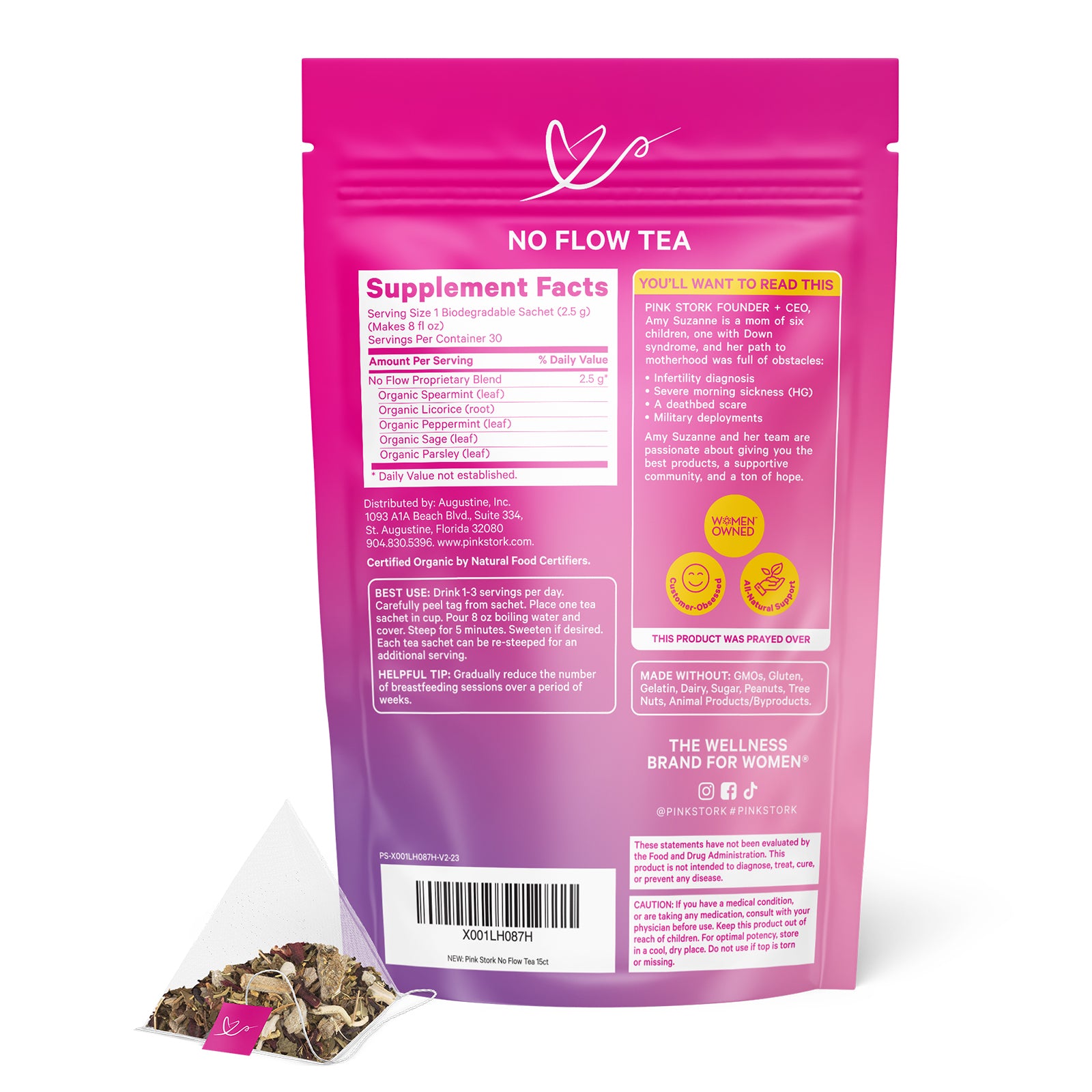 Back of no flow tea label