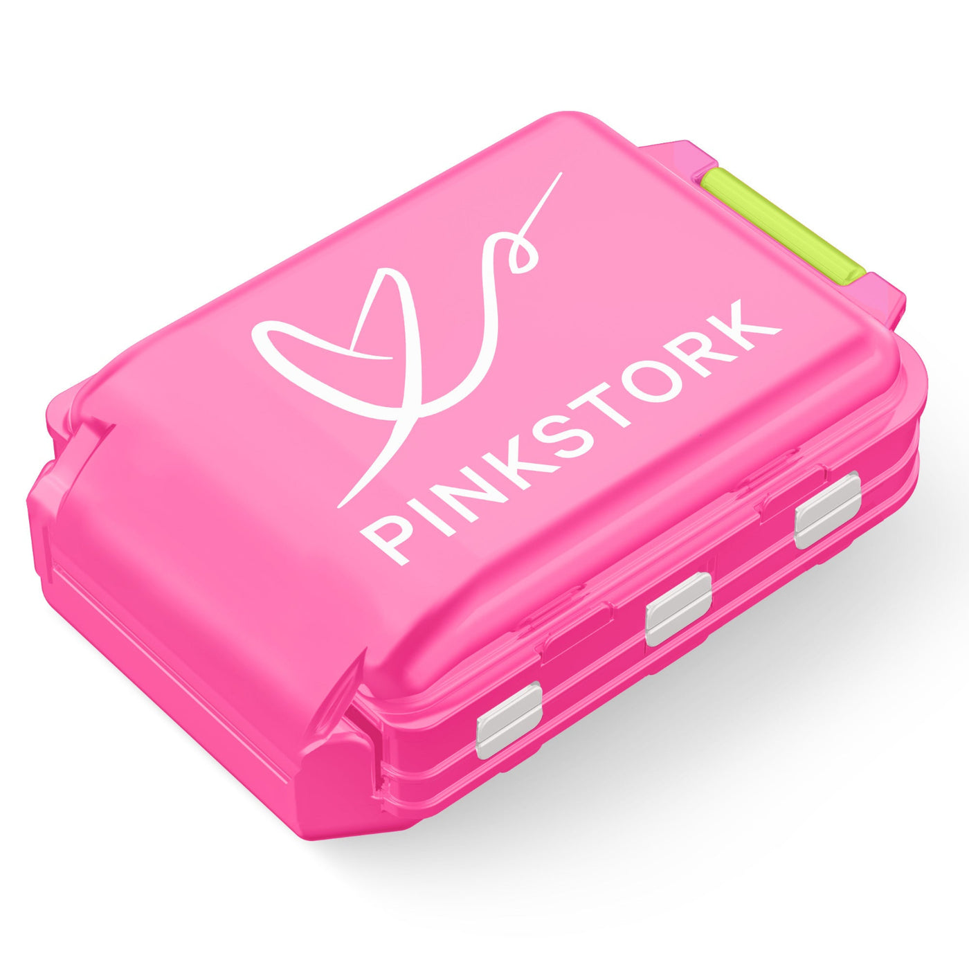 Pink container with 'Pink Stork' logo on a white background