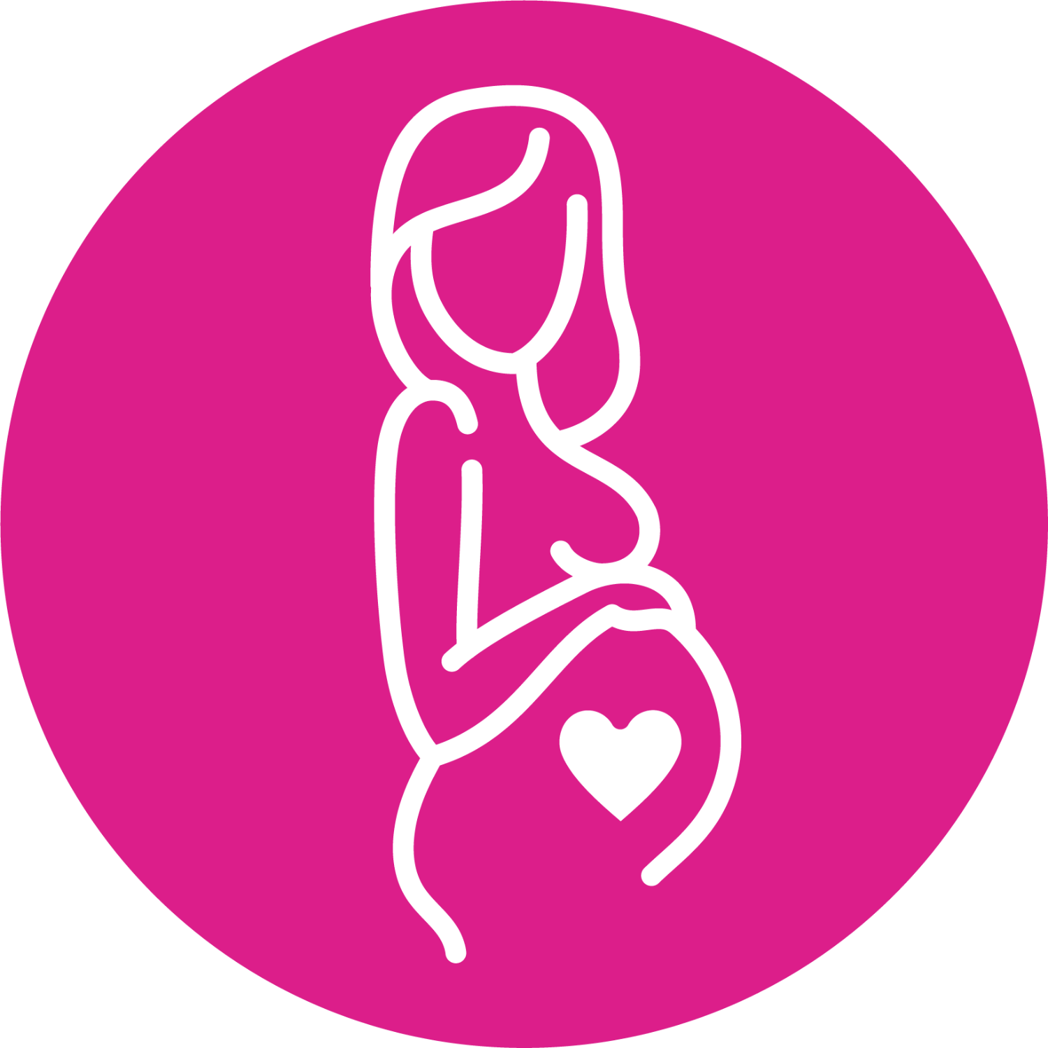 Outline of a pregnant woman with a heart on a pink circle