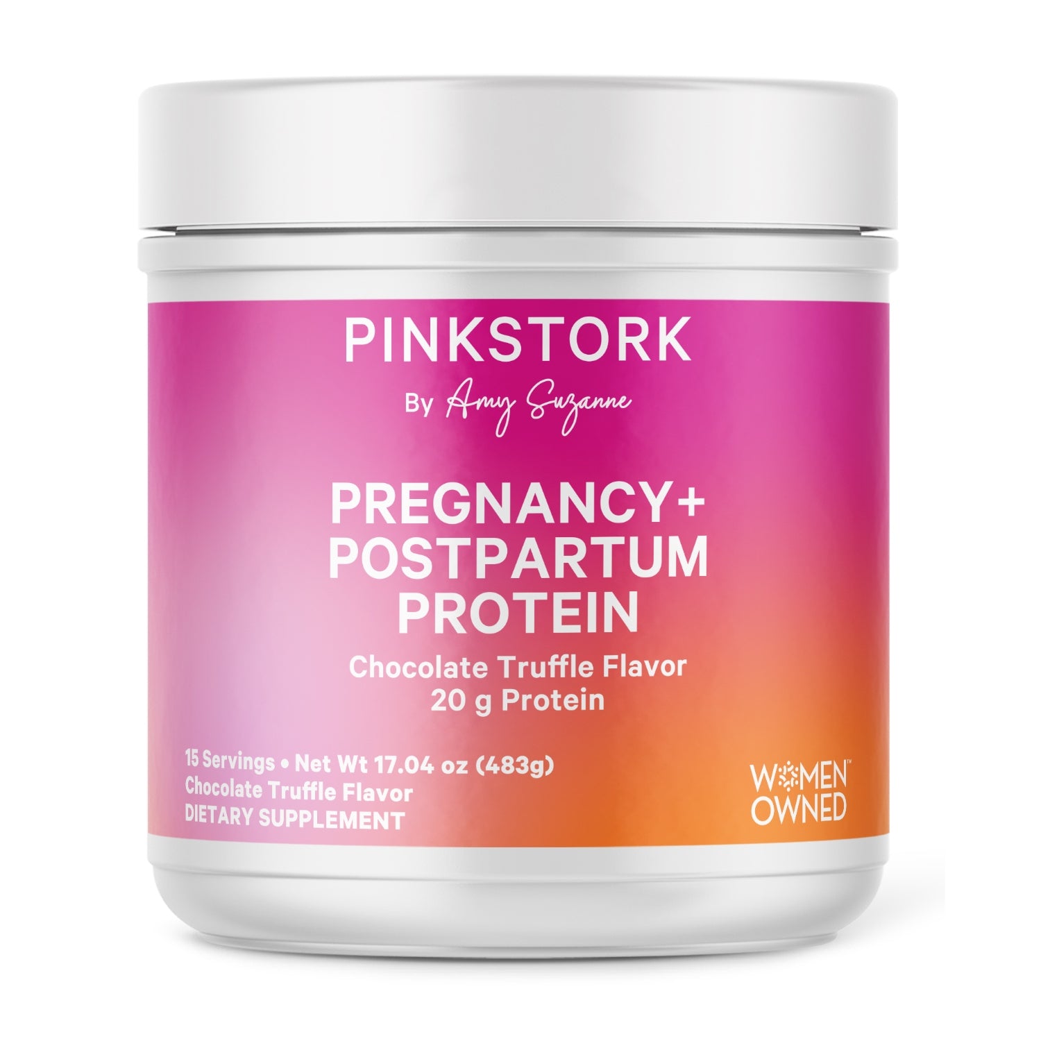 The front of the container of pregnancy protein powder.