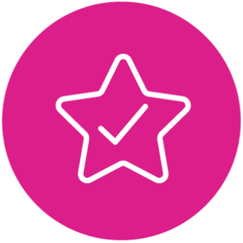 White star icon with a check mark on a pink circle
