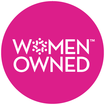 Icon with 'Women Owned' text on a pink circle